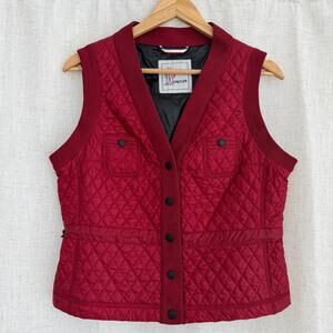 Moncler Vest 3 Large Red Quilted Snap Button Light Weight Gilet Preppy Old Money